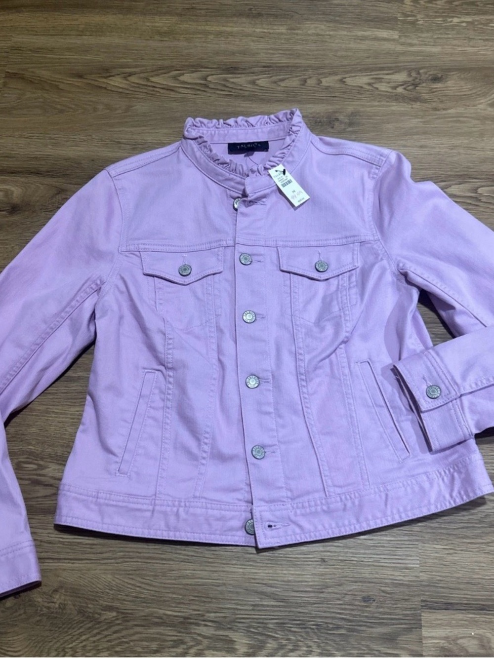 NWT Talbots Women’s Medium Ruffle Collar Denim Jean Jacket Pink $119 Retail